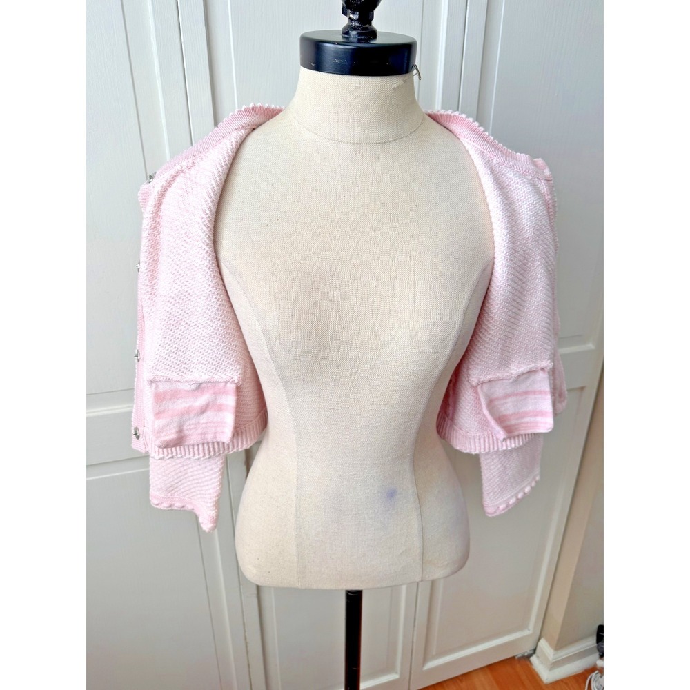 Self-portrait Pink Knit Jewel Button Cropped Cardigan Sweater Jacket US Sz 2-4 - Picture 10 of 16